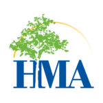 HMA in blue capital letters with s bright green stylized tree growing out of the type